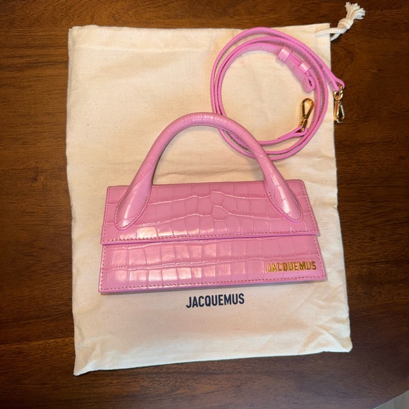Jacquemus Pink Calfskin Crocodile Embossed Le Chiquito Long - Picture 1 of 8